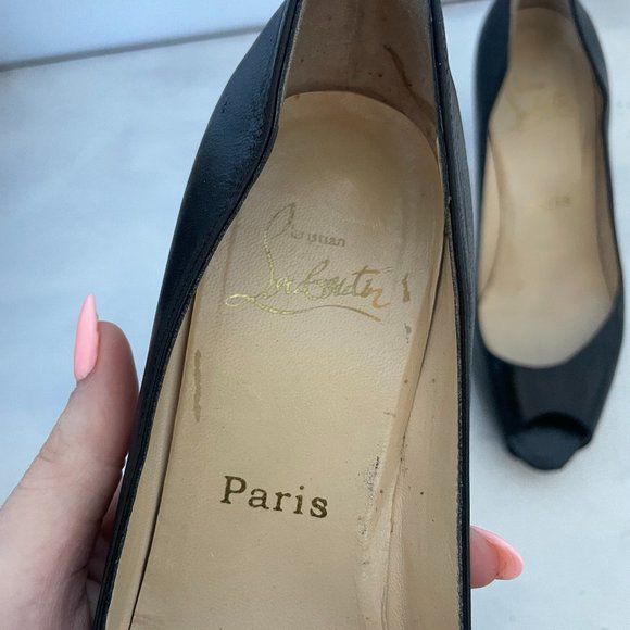 Christian Louboutin Very Prive Black Leather Peep Toe Pumps Heels - Picture 3 of 14